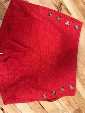 Ann Taylor Red Textured Button-Accent Shorts